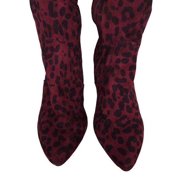 Torrid Womens Over The Knee Boots 10.5 WW Burgundy Red Leopard Print Pointed Toe - Picture 3 of 6